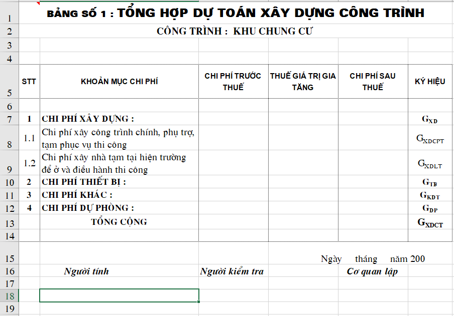 file excel dự toán xây dựng
