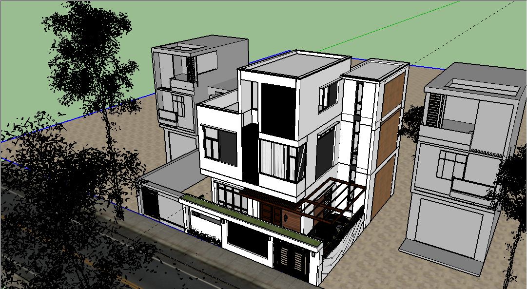 File SketchUp nhà phố 3 tầng - Thiết kế sang trọng cực hot