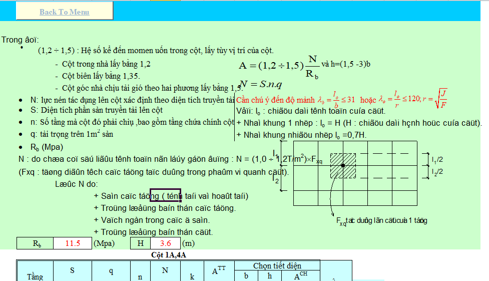 File excel tính toán kết cấu bê tông cốt thép